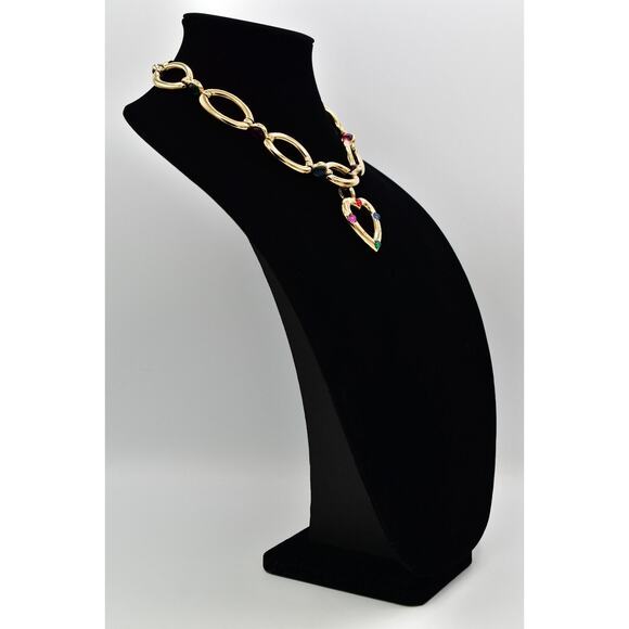 Givenchy Vintage Cabochon Heart Collar Necklace Crystal Chunky RARE Signed Bin7B - Picture 8 of 16